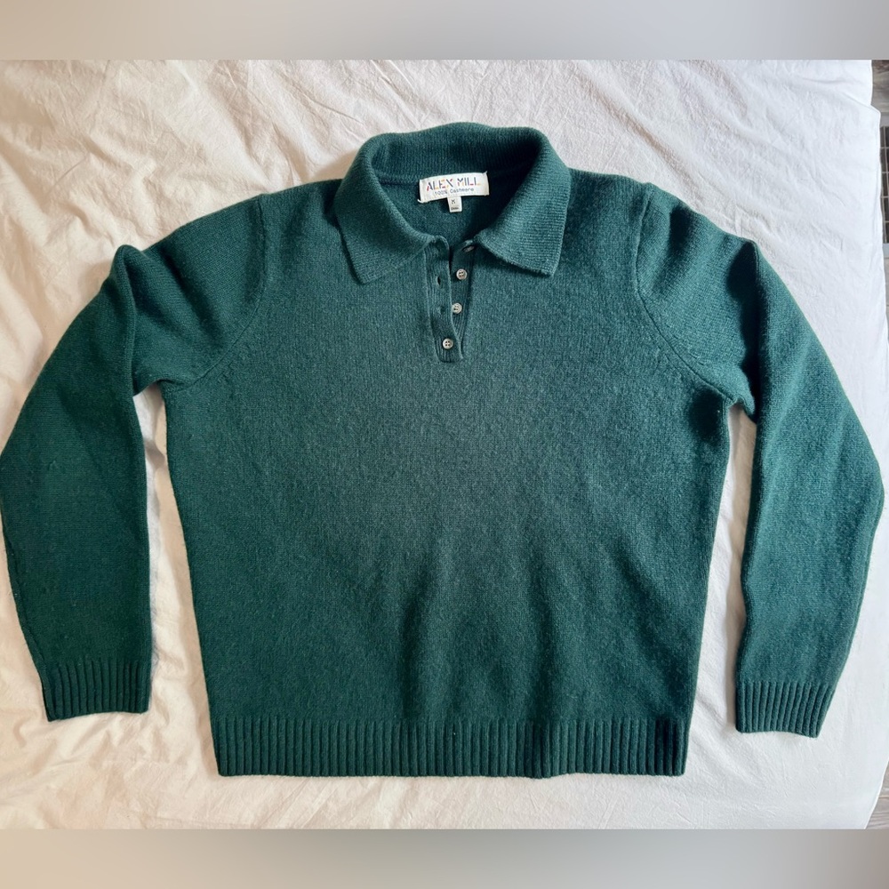 Alex Mill Alice Cashmere Polo Sweater Cypress Green Medium